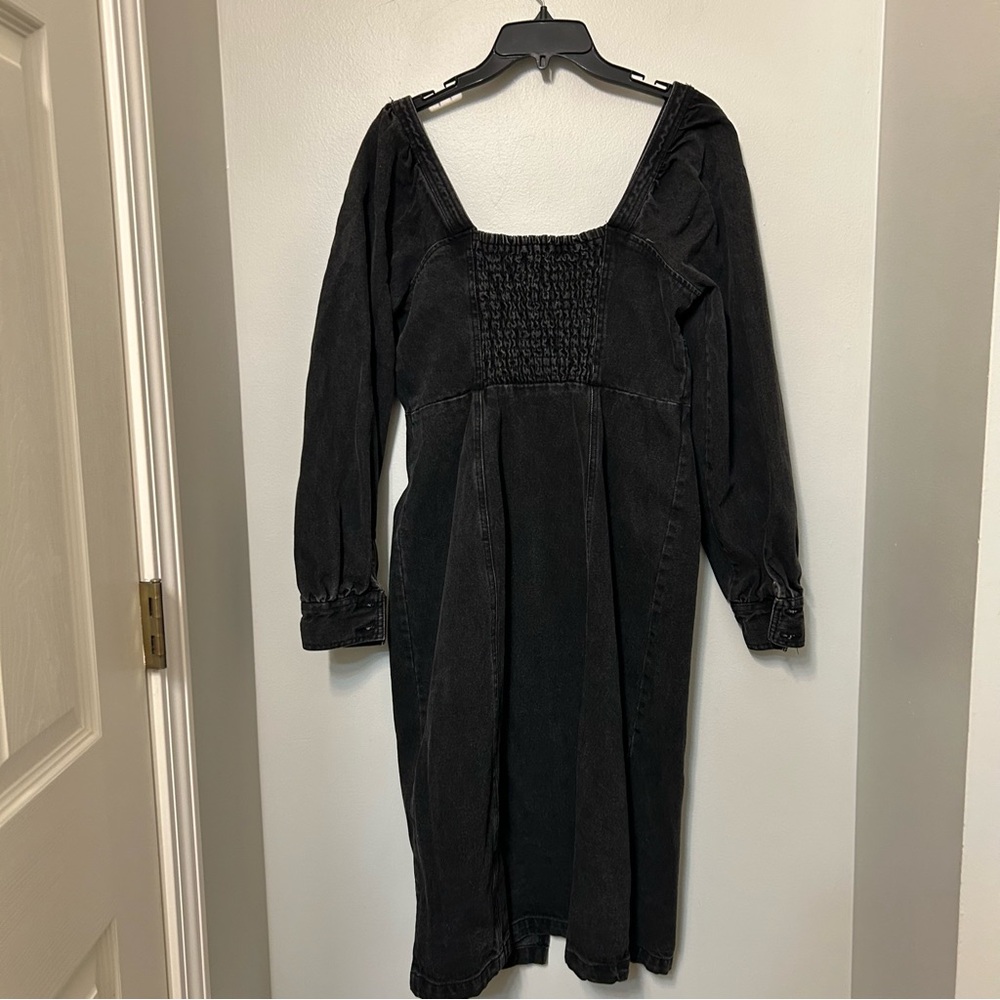 Future Collective Womens Washed Black Denim Zip Front Long Sleeve Midi Dress 8 - Picture 9 of 11